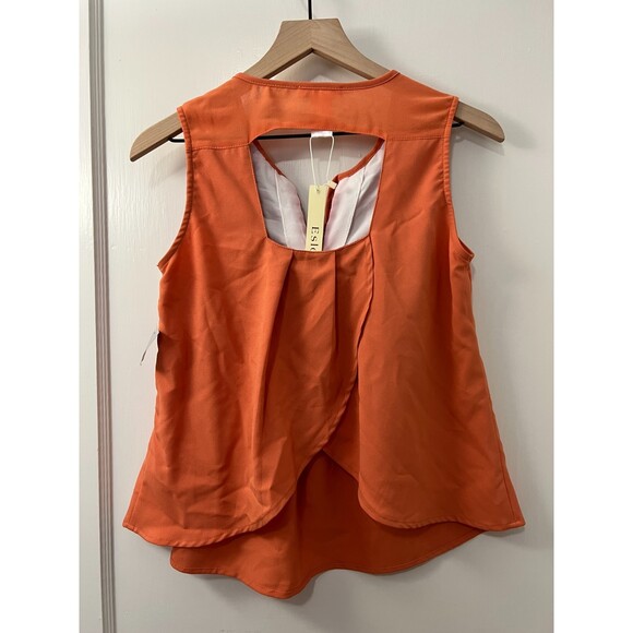 Esley Orange Sleeveless Blouse Pink White Blue Green Weave Detail - Women's S - Picture 2 of 6